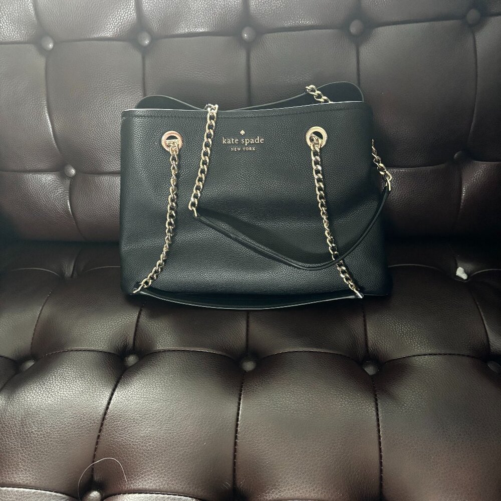 Kate Spade Jordyn Medium Chain Handle Tote Leather Shoulder Bag in Black